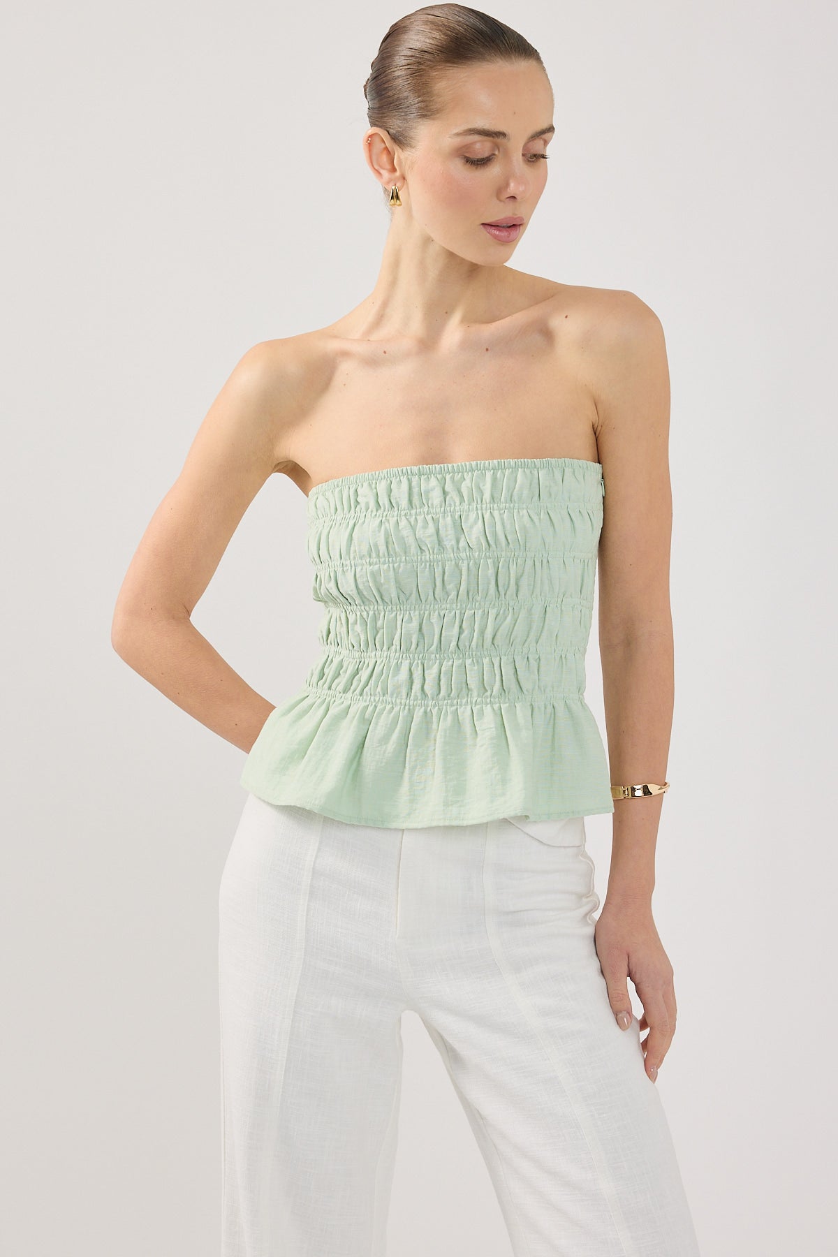 Perfect Stranger Alina Shirred Strapless Top Mint