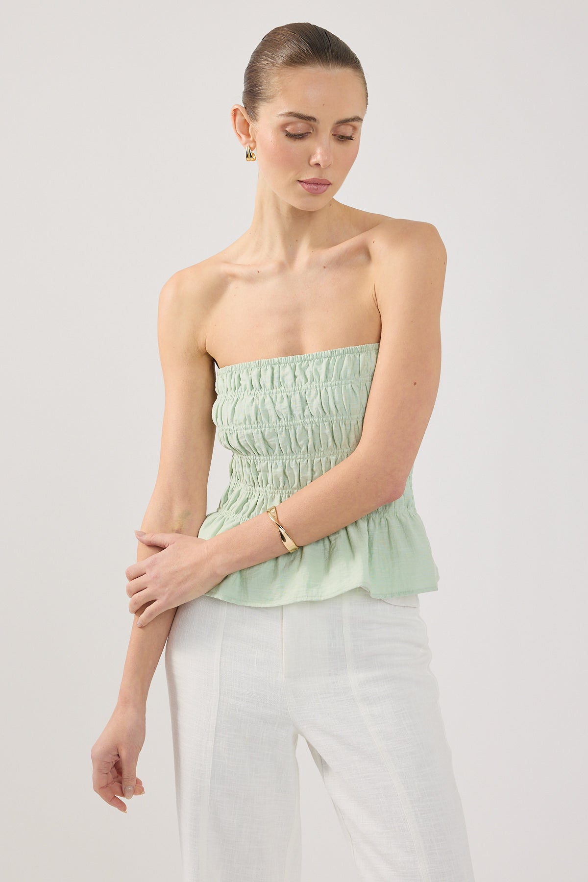 Perfect Stranger Alina Shirred Strapless Top Mint
