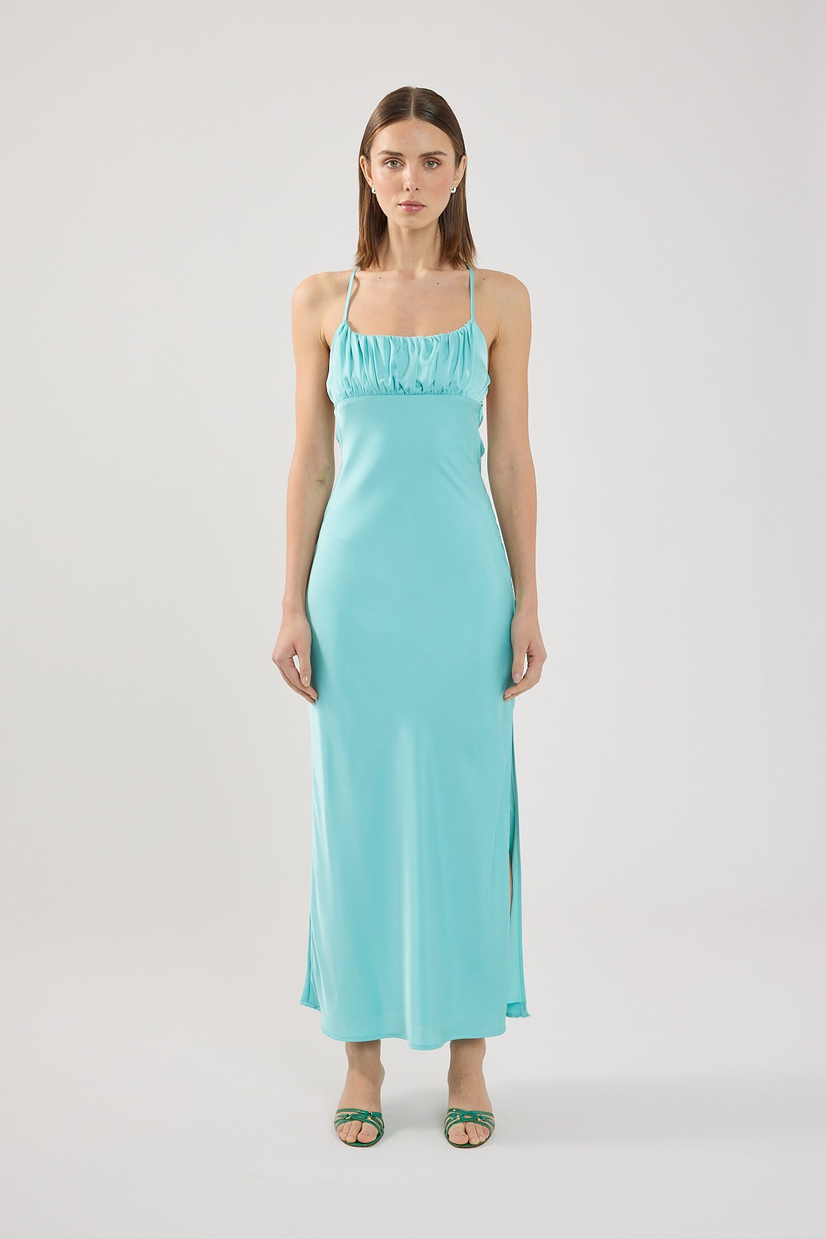 Perfect Stranger Colette Lace up Maxi Dress Turquoise