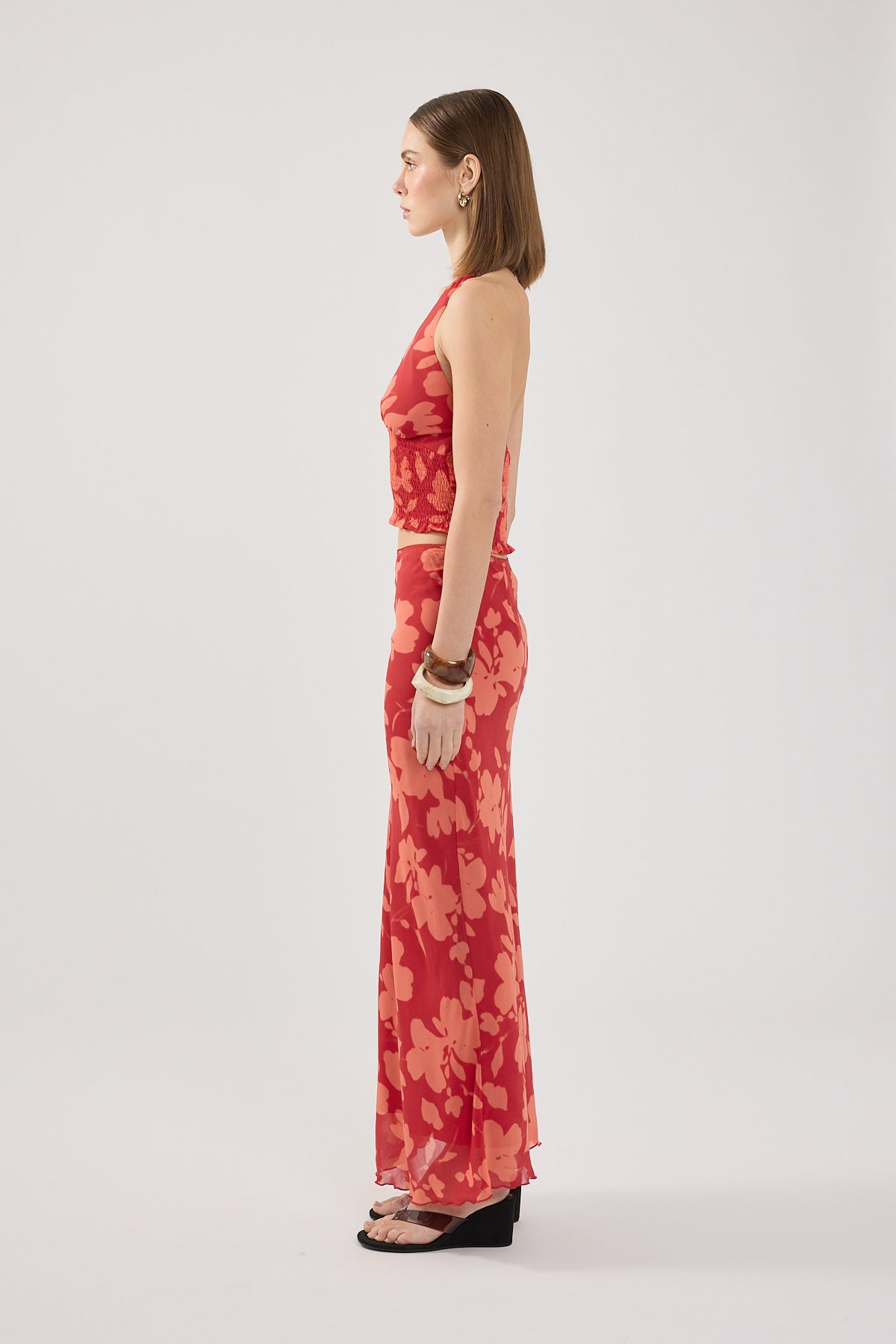 Perfect Stranger Zinna Halter Top Red Print