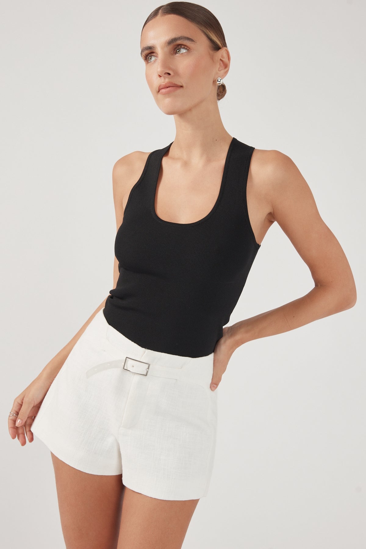 Perfect Stranger Maui Buckle Low Rise Linen Shorts White