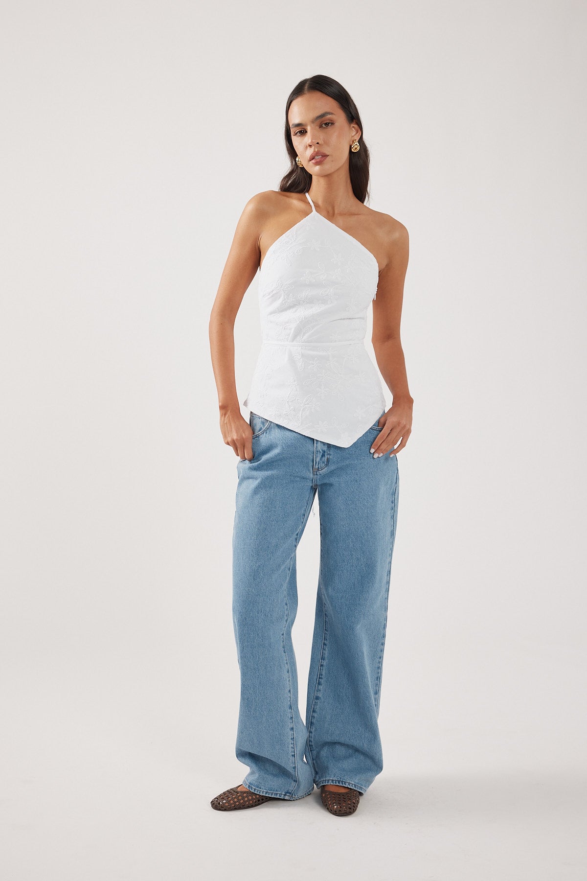 Perfect Stranger Pascal Jacquard Asymmetrical Top White