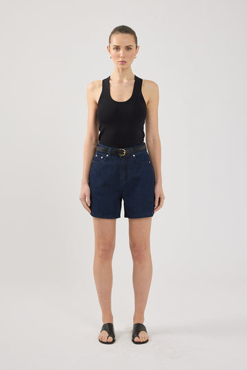 Perfect Stranger High Rise Denim Short Indigo Denim
