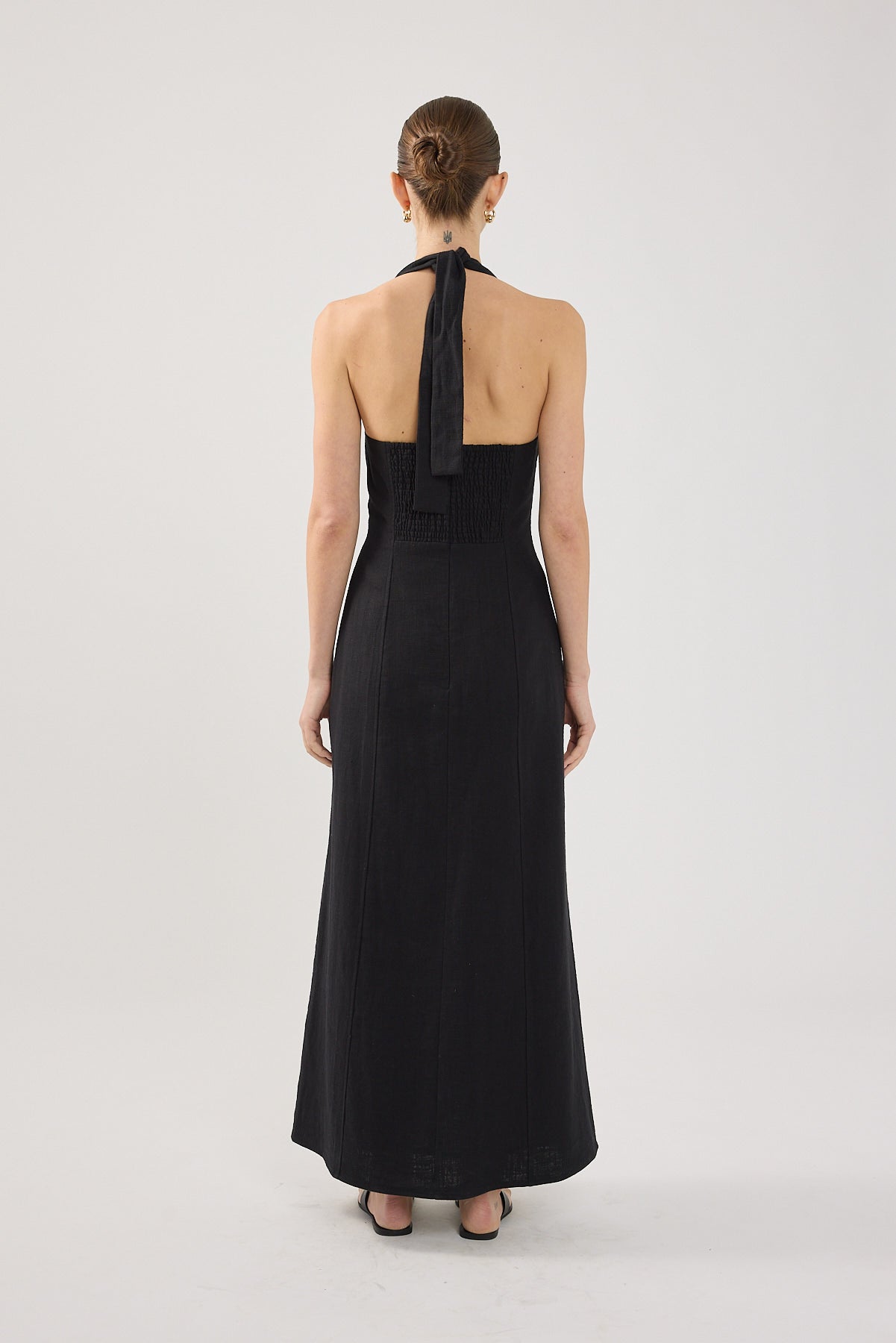 Perfect Stranger Tessa Halter Linen Maxi Dress Black Perfect Stranger Tessa Halter Linen Maxi Dress Black