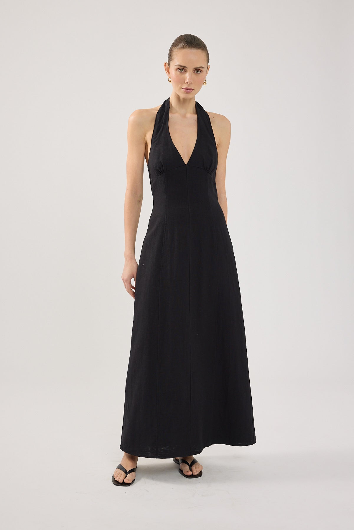 Perfect Stranger Tessa Halter Linen Maxi Dress Black Perfect Stranger Tessa Halter Linen Maxi Dress Black