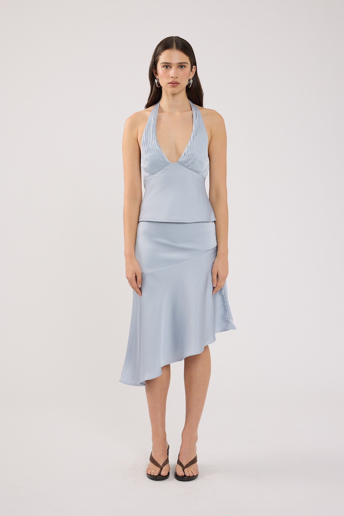 Perfect Stranger True Romance Satin Midi Skirt Ice Blue