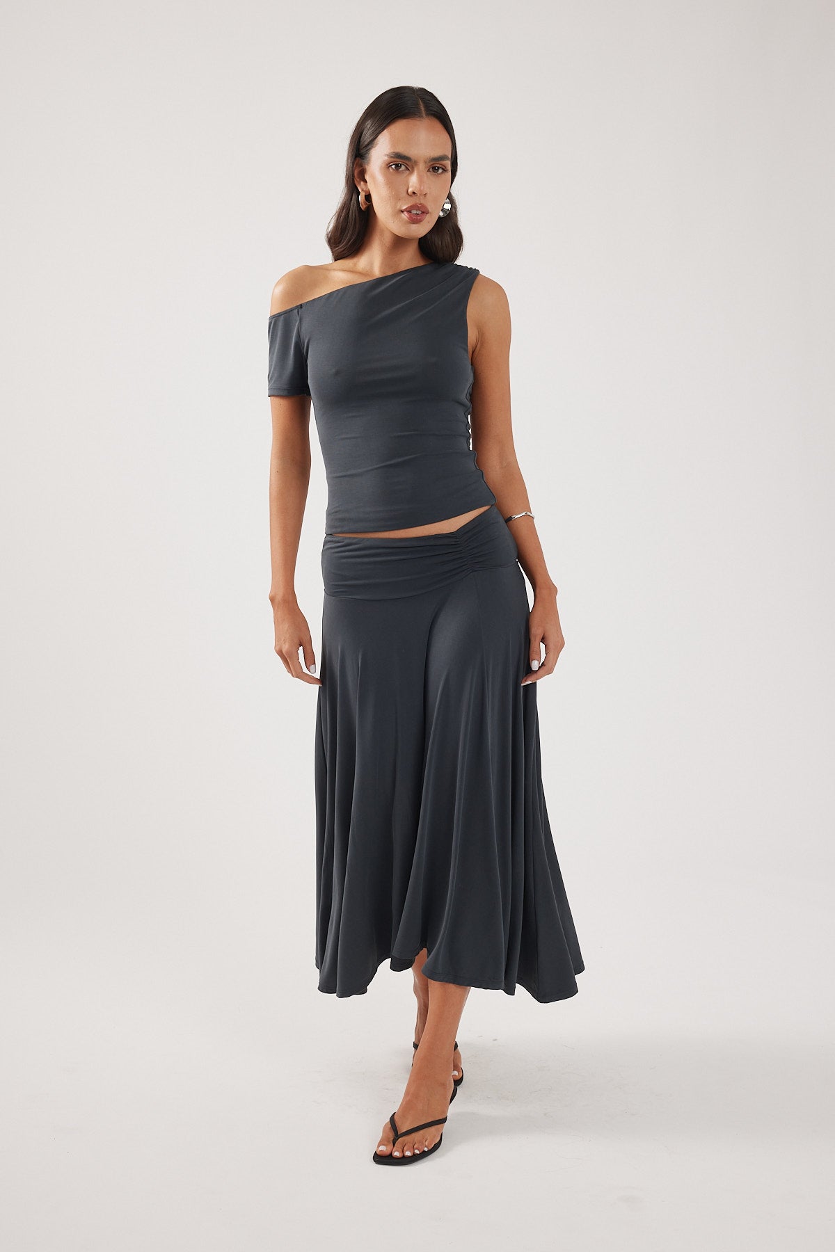 Perfect Stranger Zia One Shoulder Top Charcoal