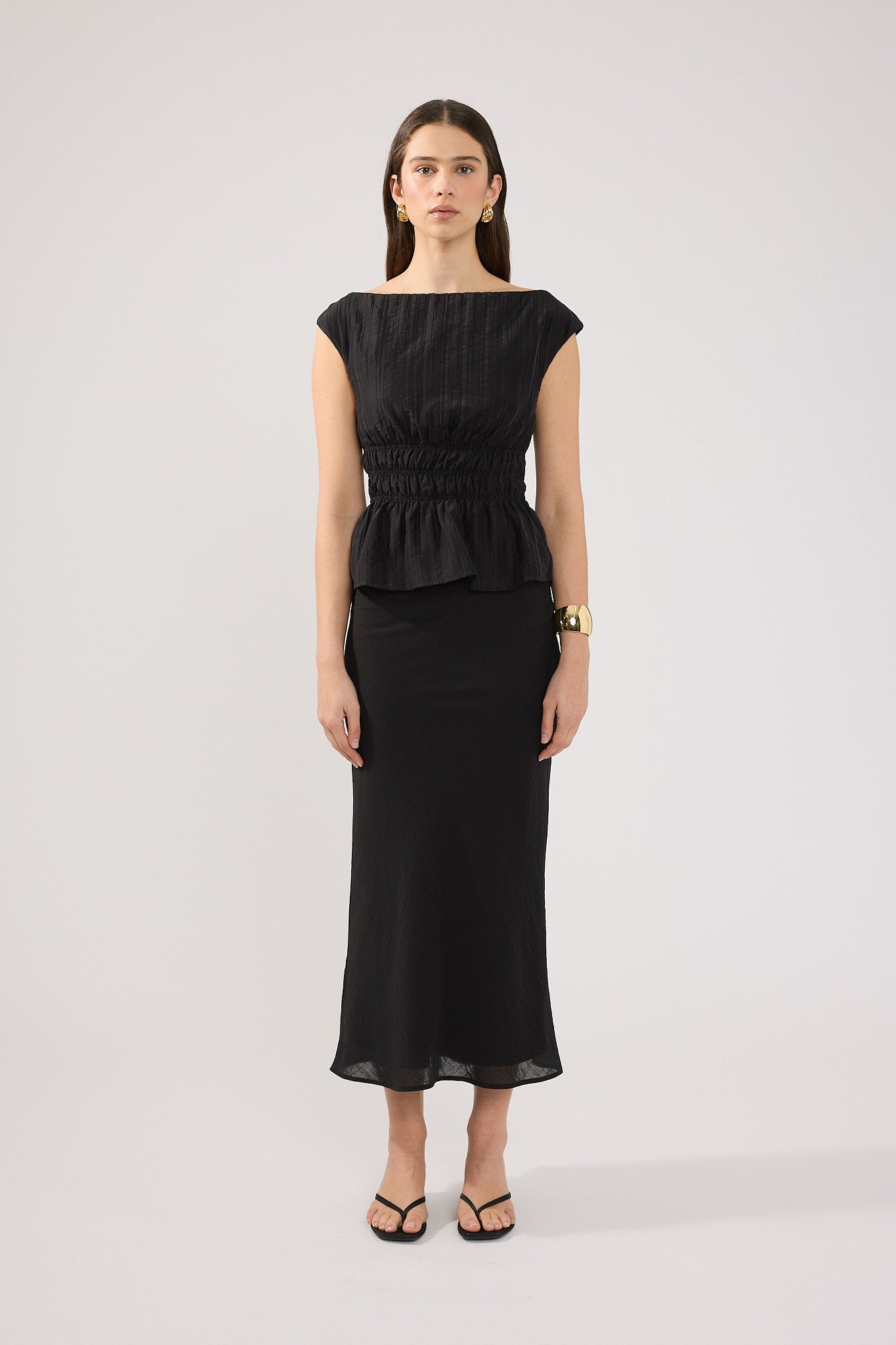 Perfect Stranger Claudette Shirred Top Black