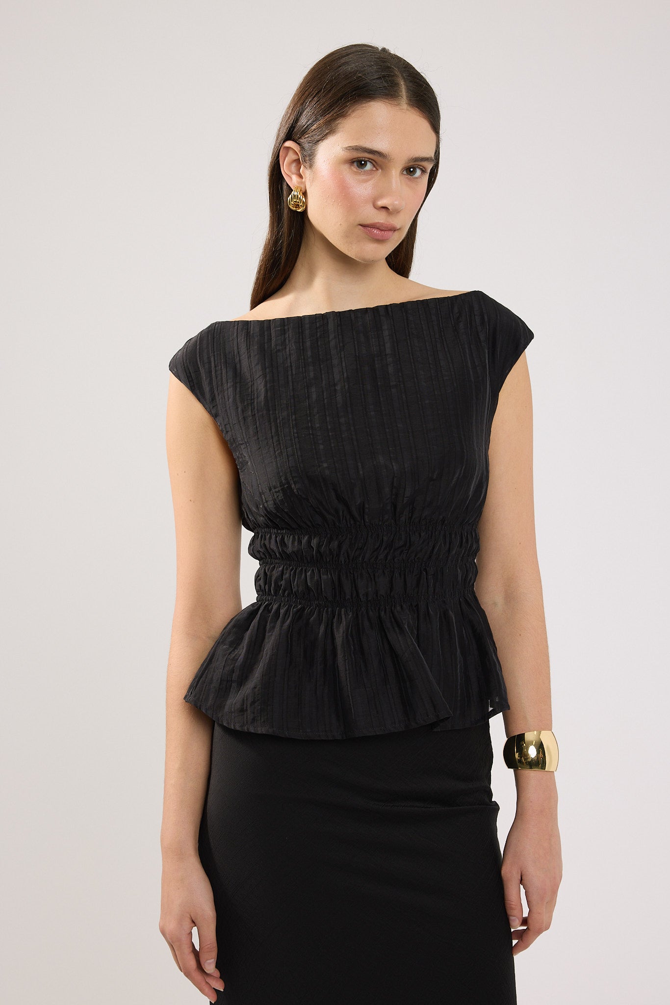 Perfect Stranger Claudette Shirred Top Black