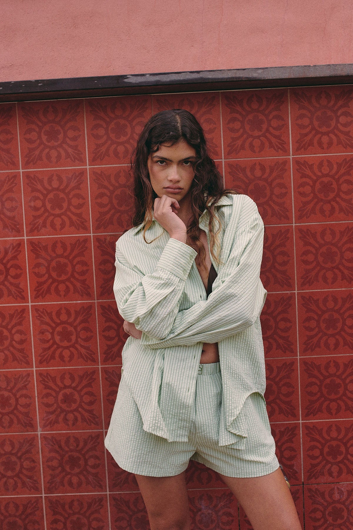 Perfect Stranger Halsey Striped Shorts Green Stripe