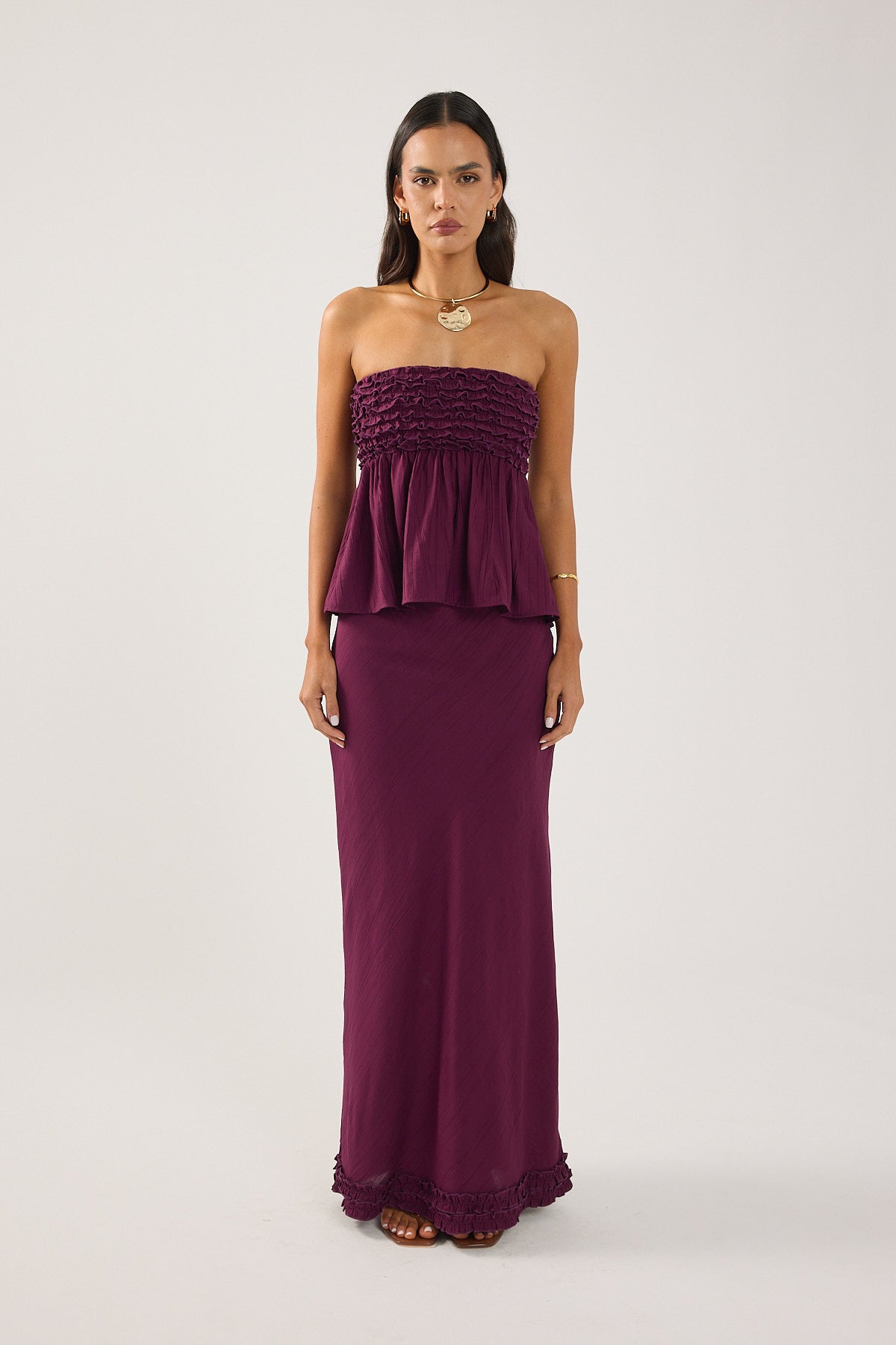 Perfect Stranger Jada Frill Strapless Top Plum