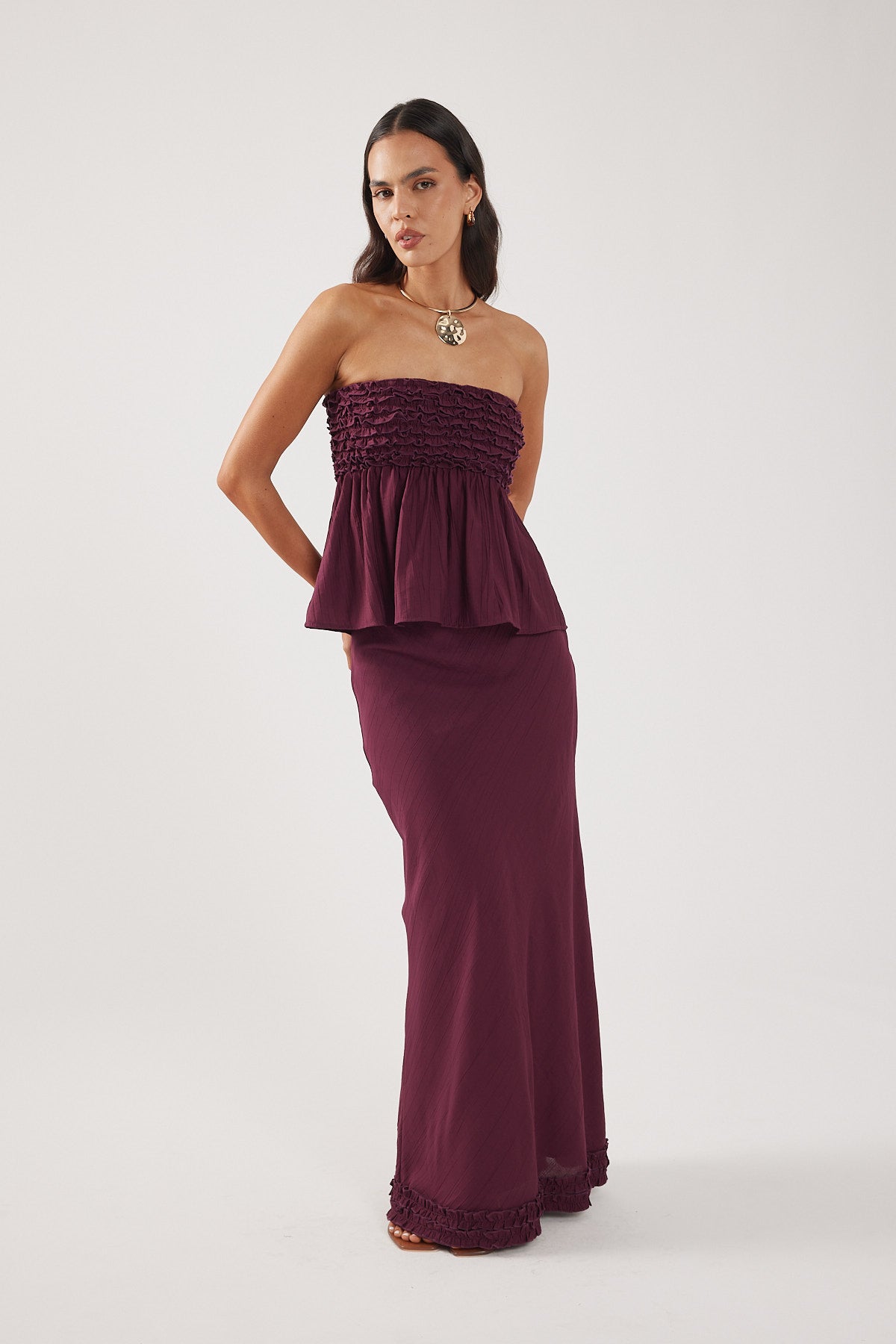 Perfect Stranger Jada Frill Strapless Top Plum