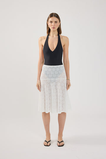 Perfect Stranger Loretta Lace Midi Skirt White