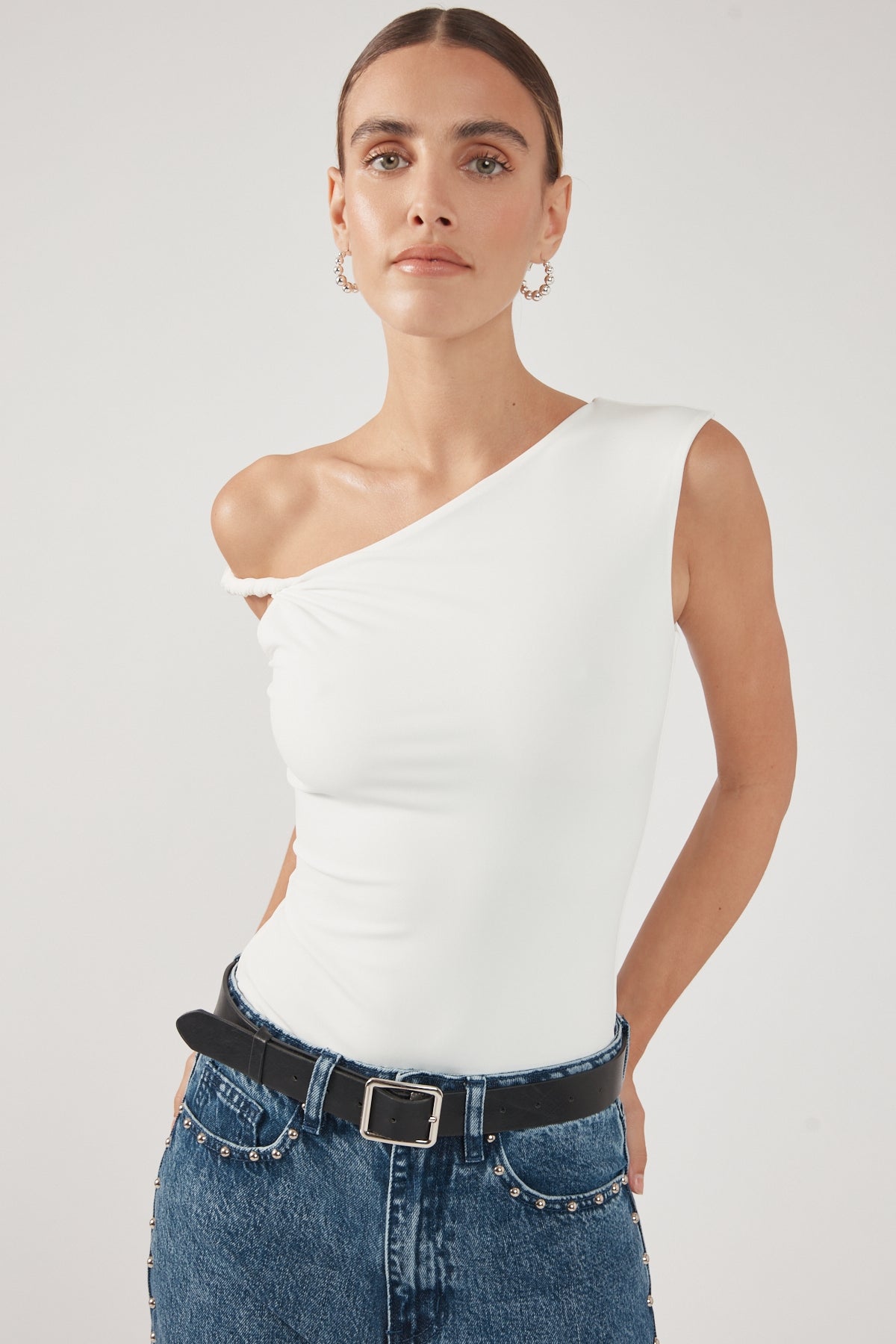 Perfect Stranger Kayla Asym Twist Bodysuit White