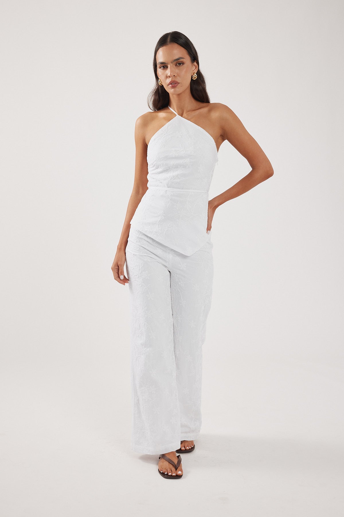 Perfect Stranger Pascal Jacquard Mid Rise Pant White