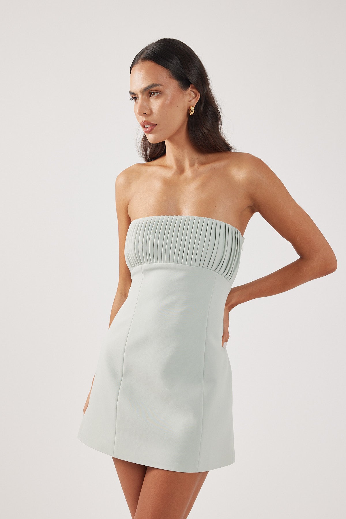 Perfect Stranger Olsen Strapless Mini Dress Khaki