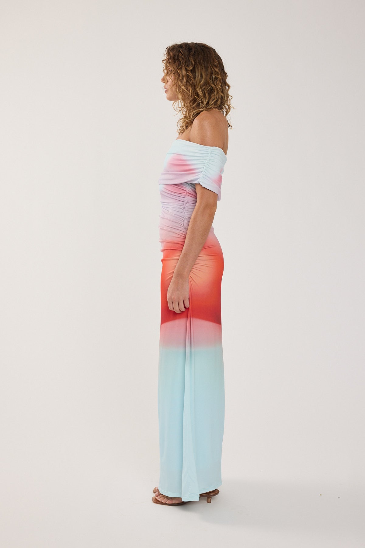 Perfect Stranger Yasmin Off Shoulder Maxi Dress Red Print