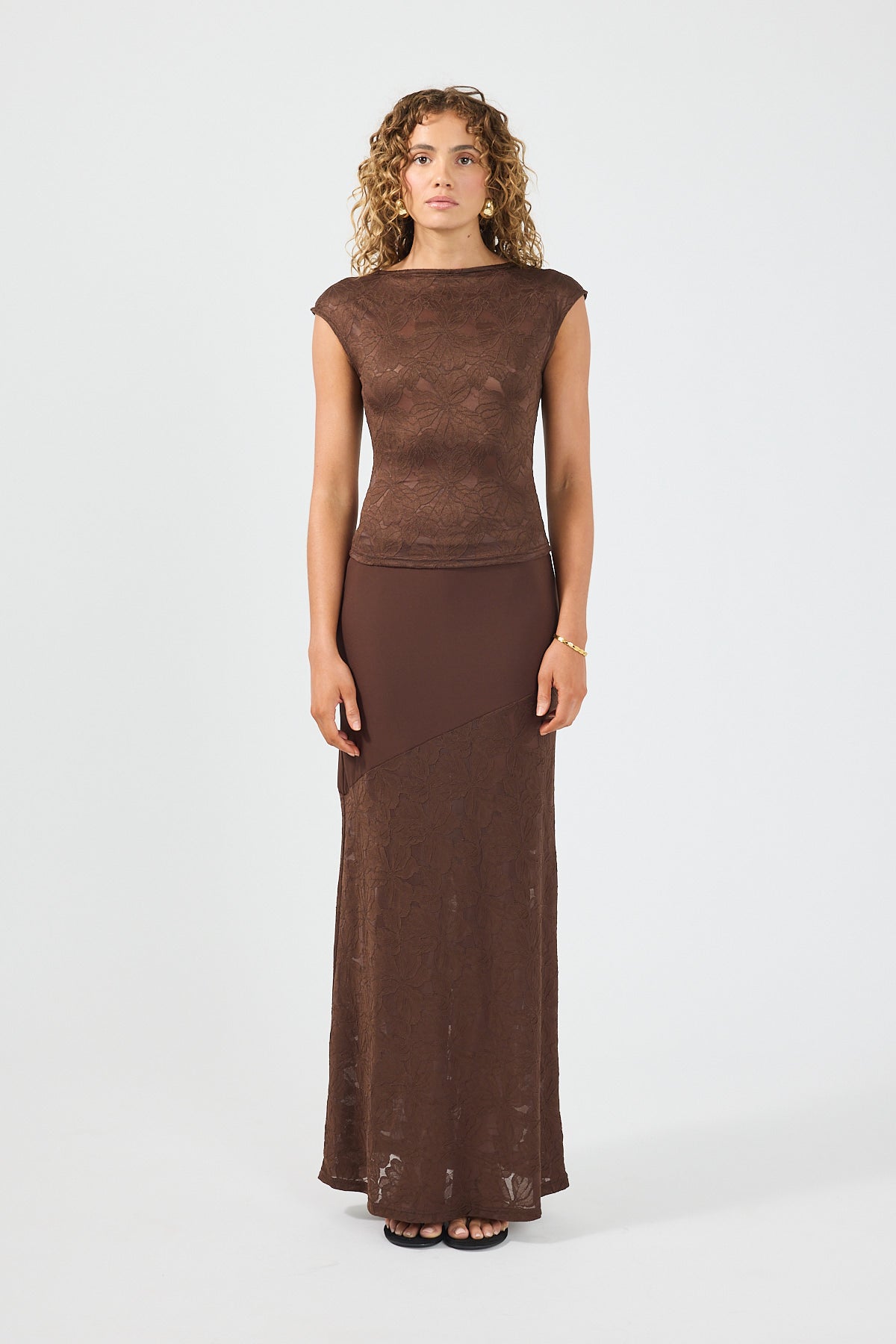 Perfect Stranger Lilo Lace Midi Skirt Brown