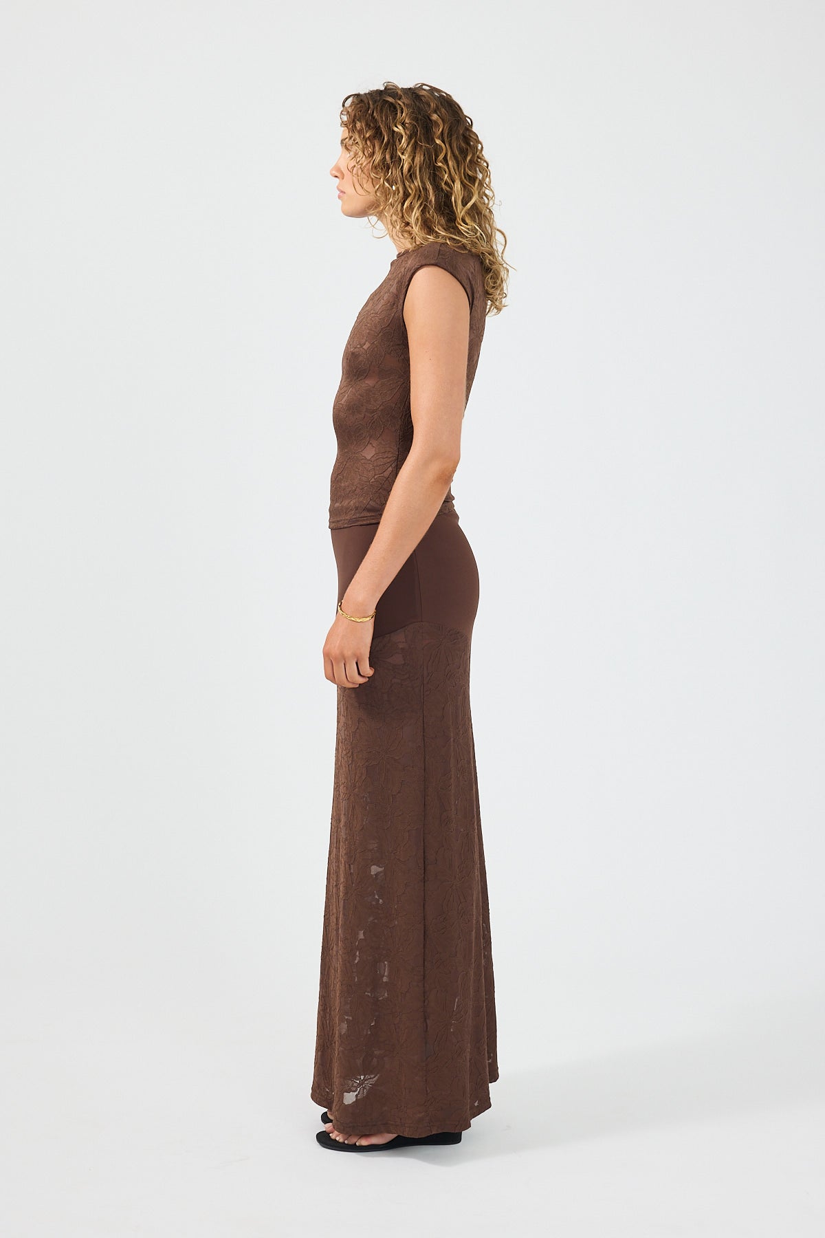 Perfect Stranger Lilo Lace Midi Skirt Brown