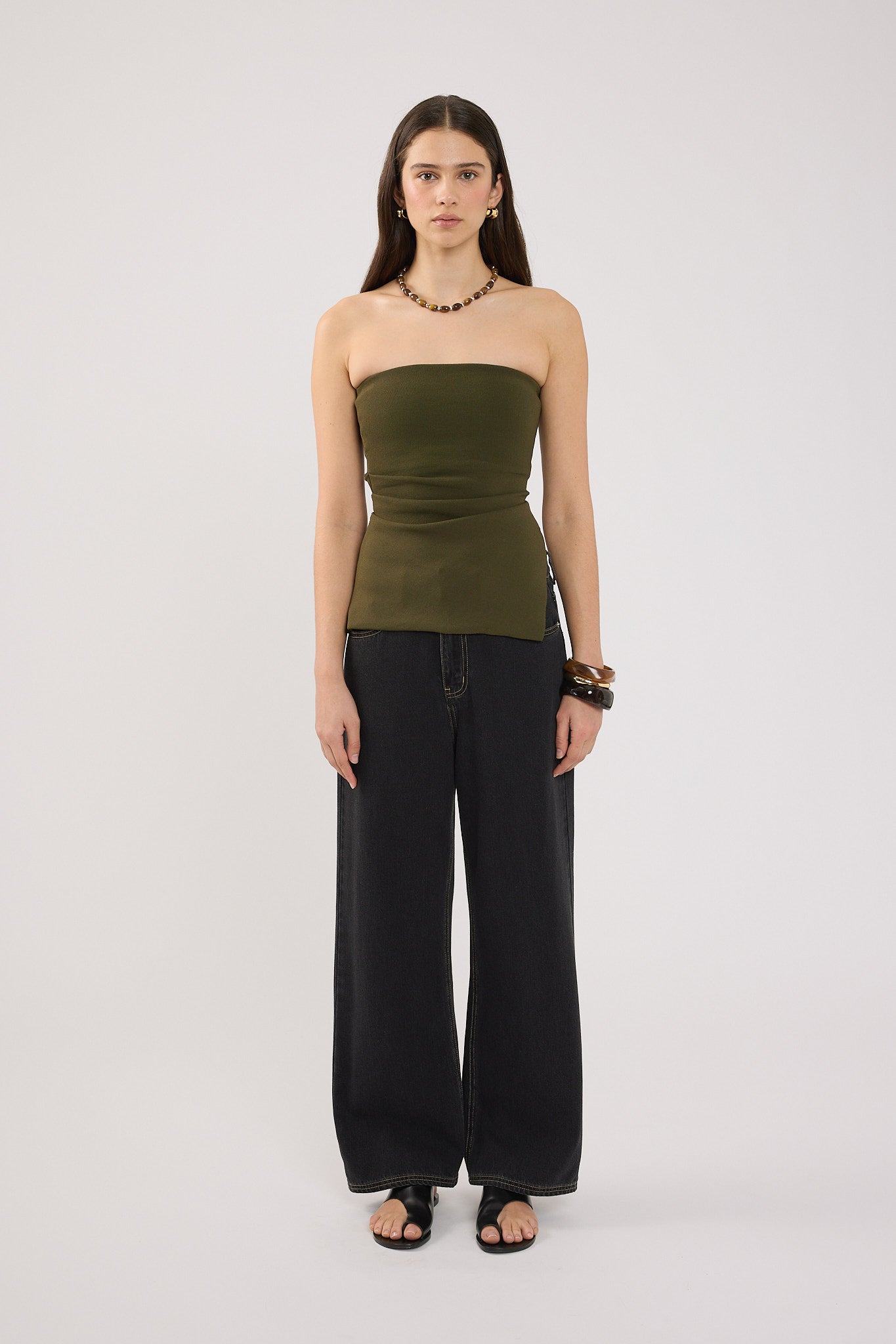 Perfect Stranger Athena Strapless Knit Top Khaki