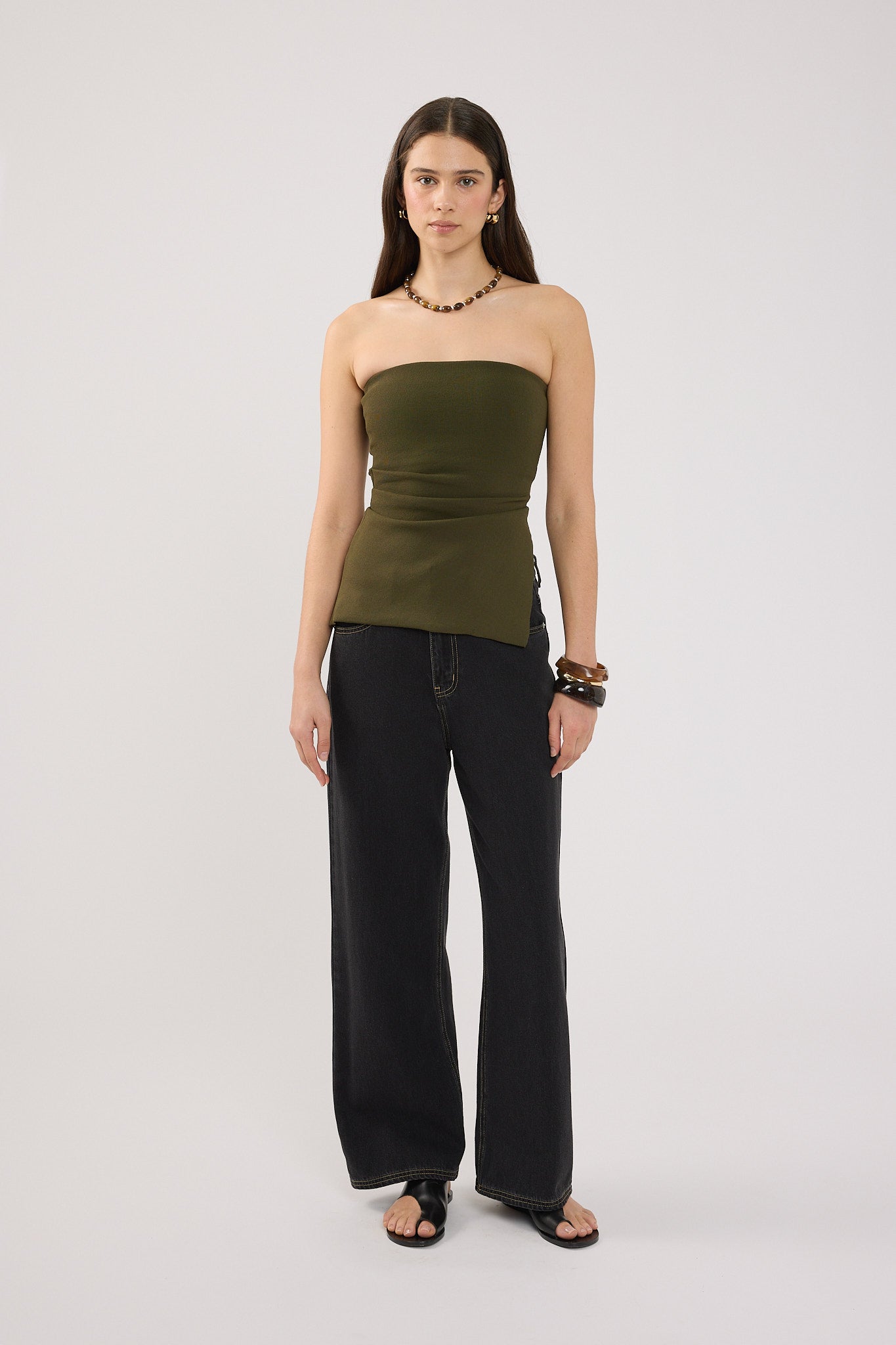 Perfect Stranger Athena Strapless Knit Top Khaki