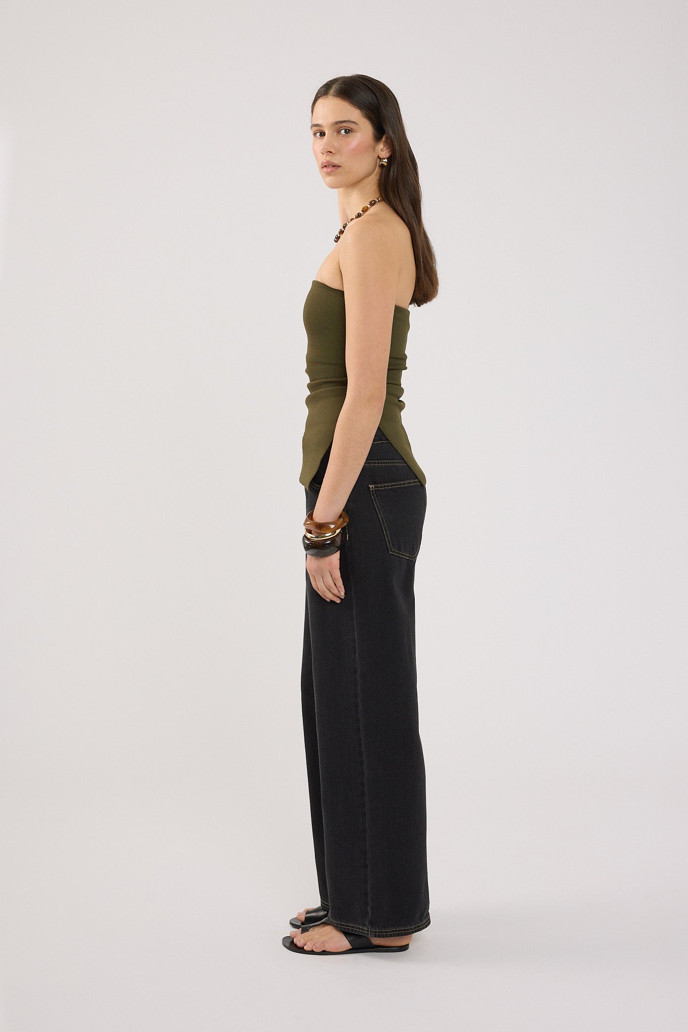Perfect Stranger Athena Strapless Knit Top Khaki