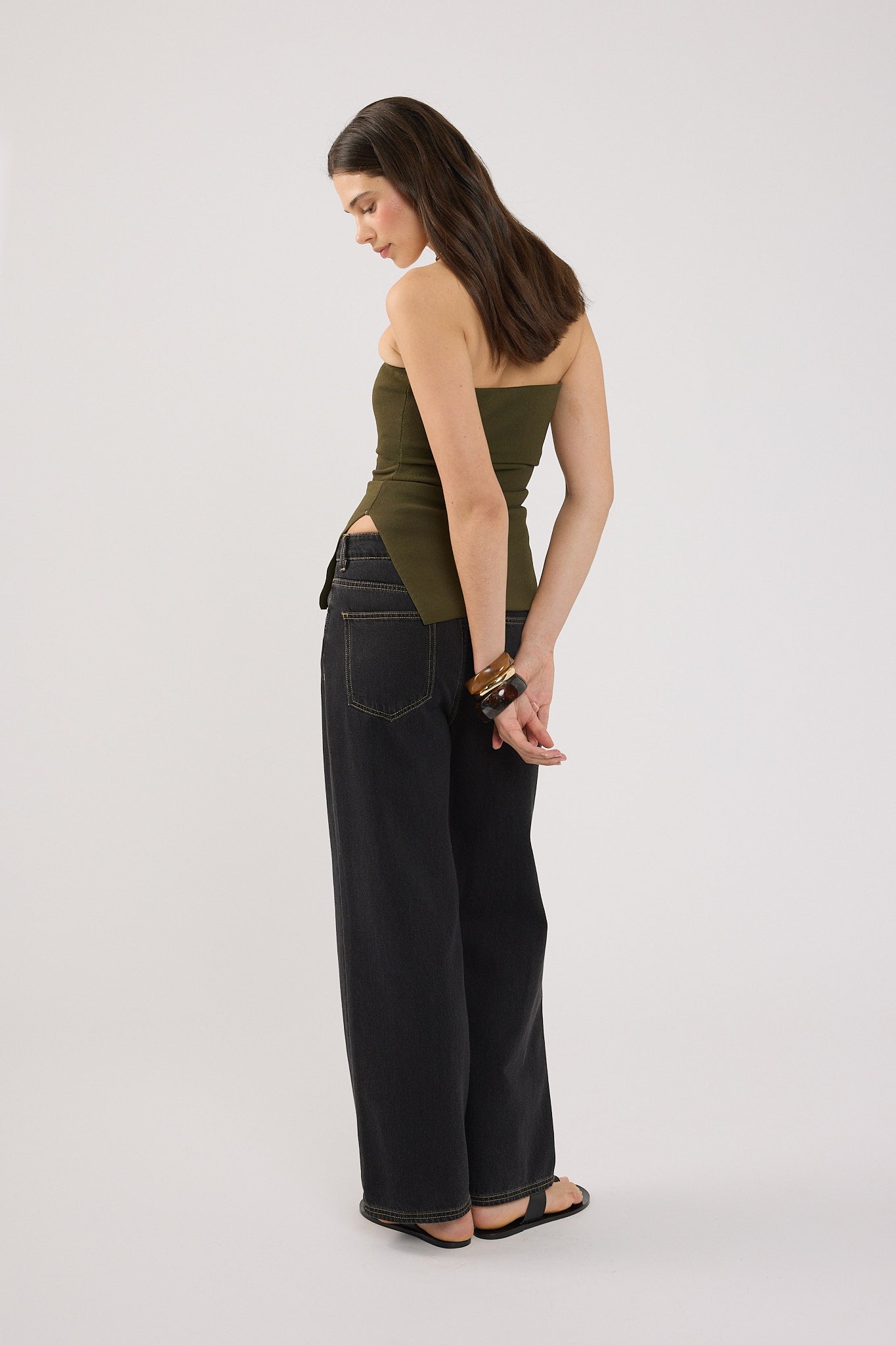 Perfect Stranger Athena Strapless Knit Top Khaki