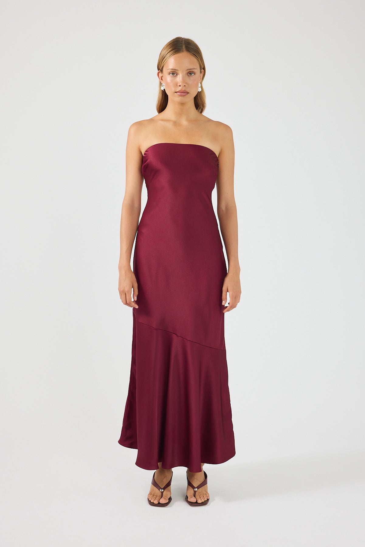 Perfect Stranger Hallie Strapless Maxi Dress Burgundy