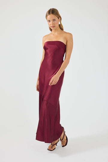 Perfect Stranger Hallie Strapless Maxi Dress Burgundy