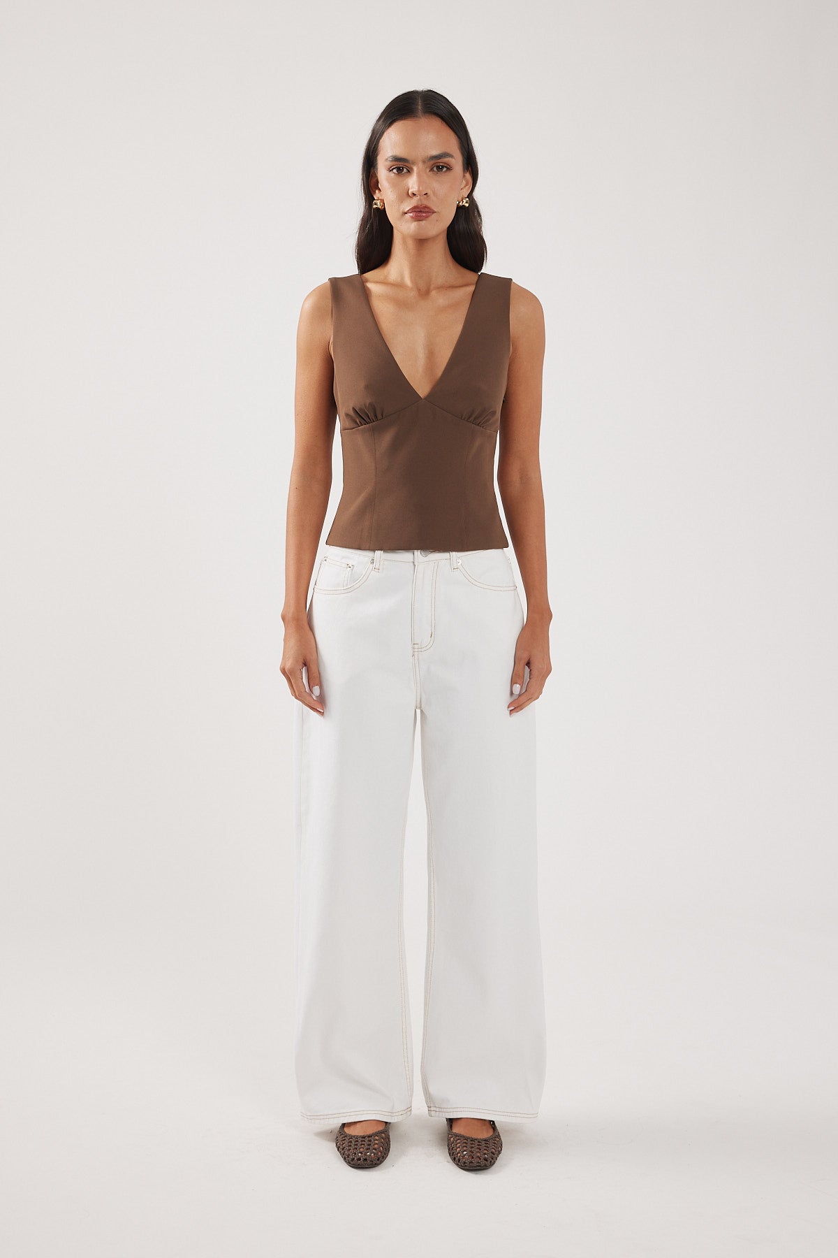 Perfect Stranger Allegra V-Neck Top Brown