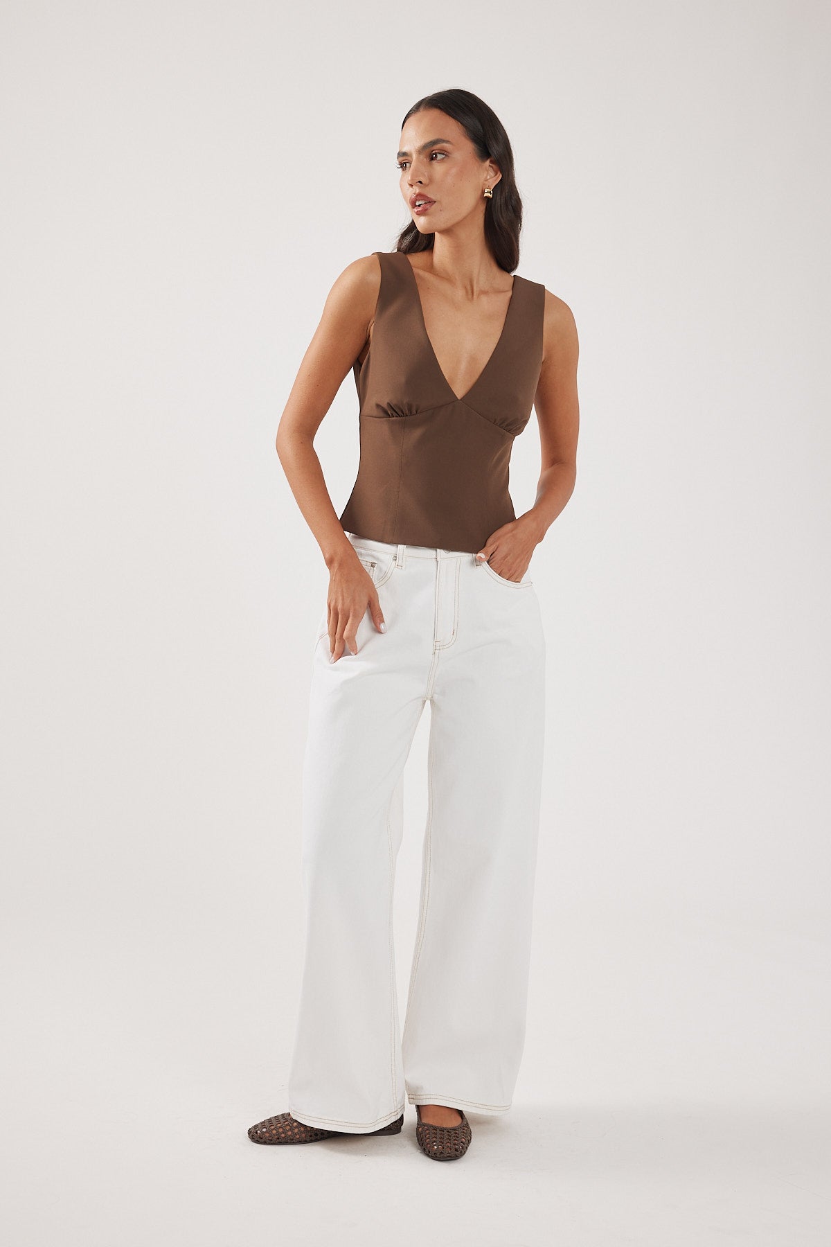 Perfect Stranger Allegra V-Neck Top Brown