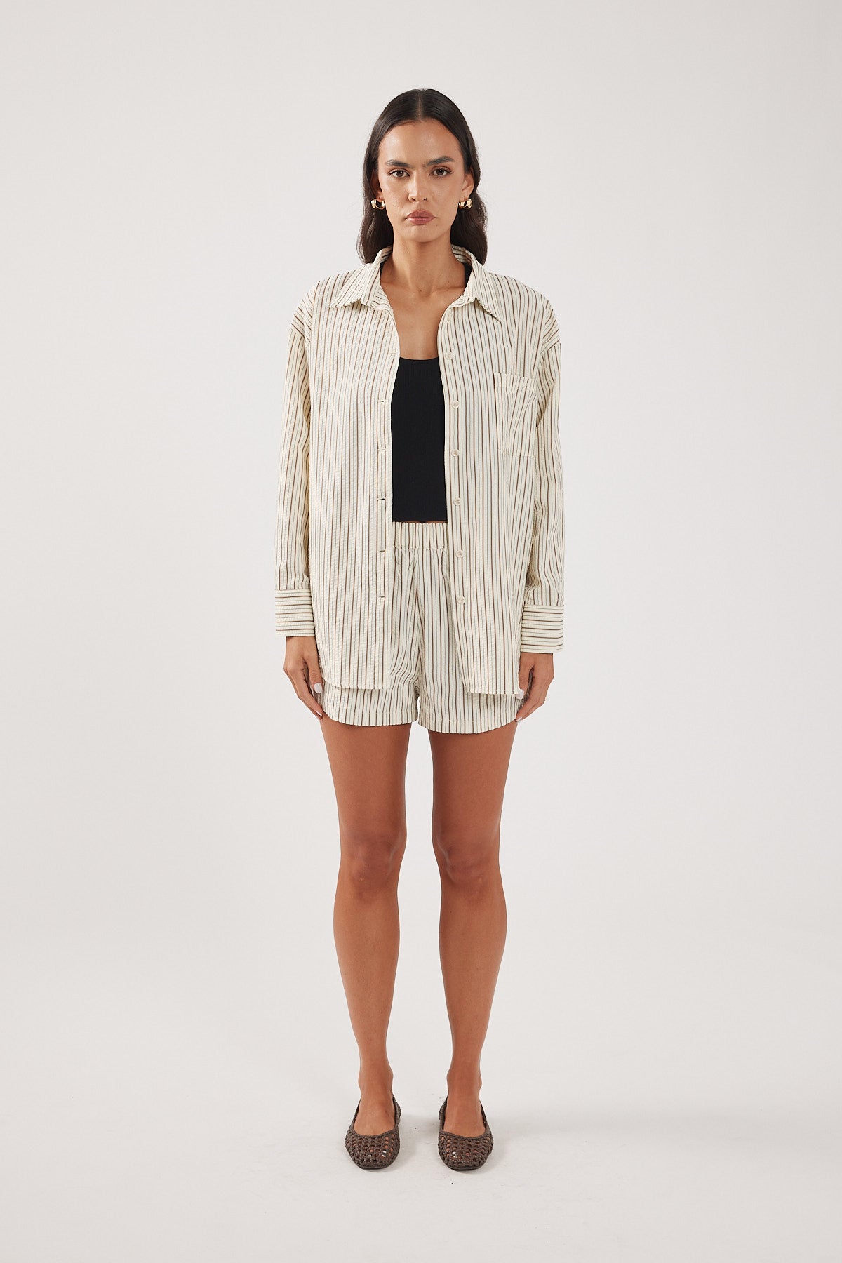 Perfect Stranger Hollis Striped Shorts Cream Stripe