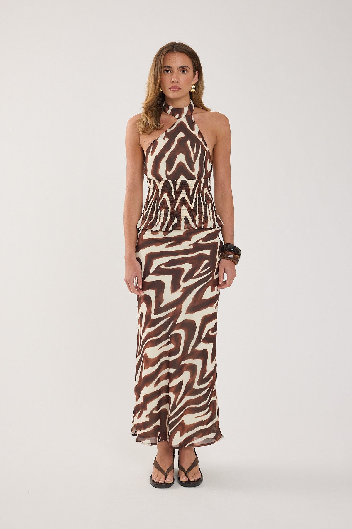 Perfect Stranger Elliot Halter Top Brown Print