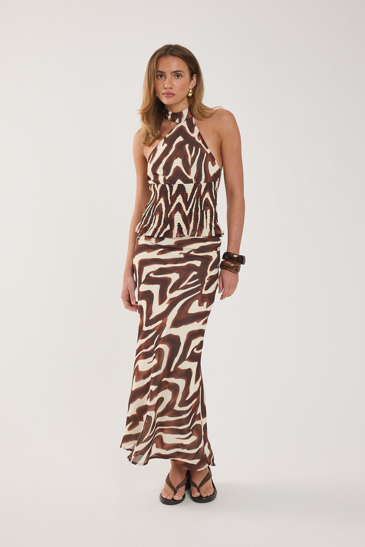 Perfect Stranger Elliot Halter Top Brown Print