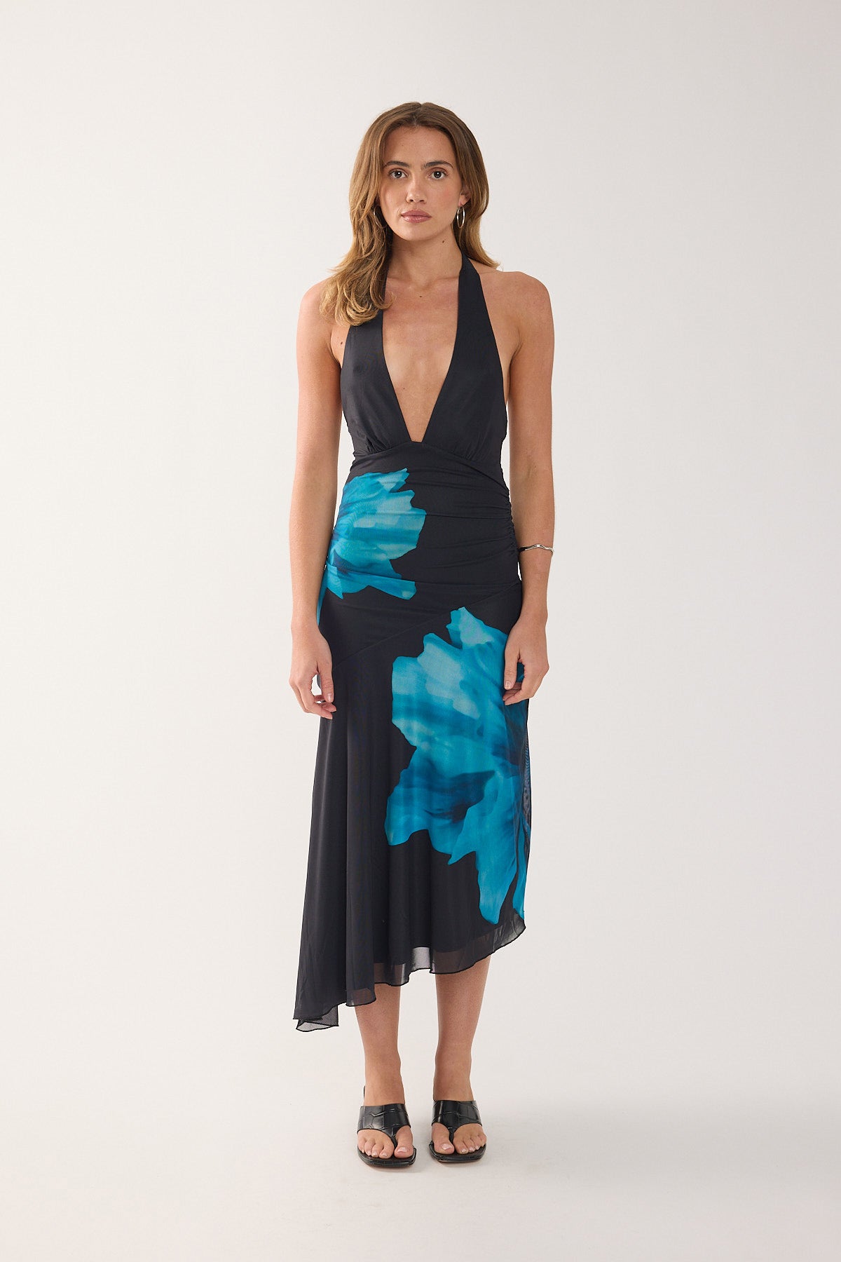 Perfect Stranger Belle Halter Midi Dress Blue Print