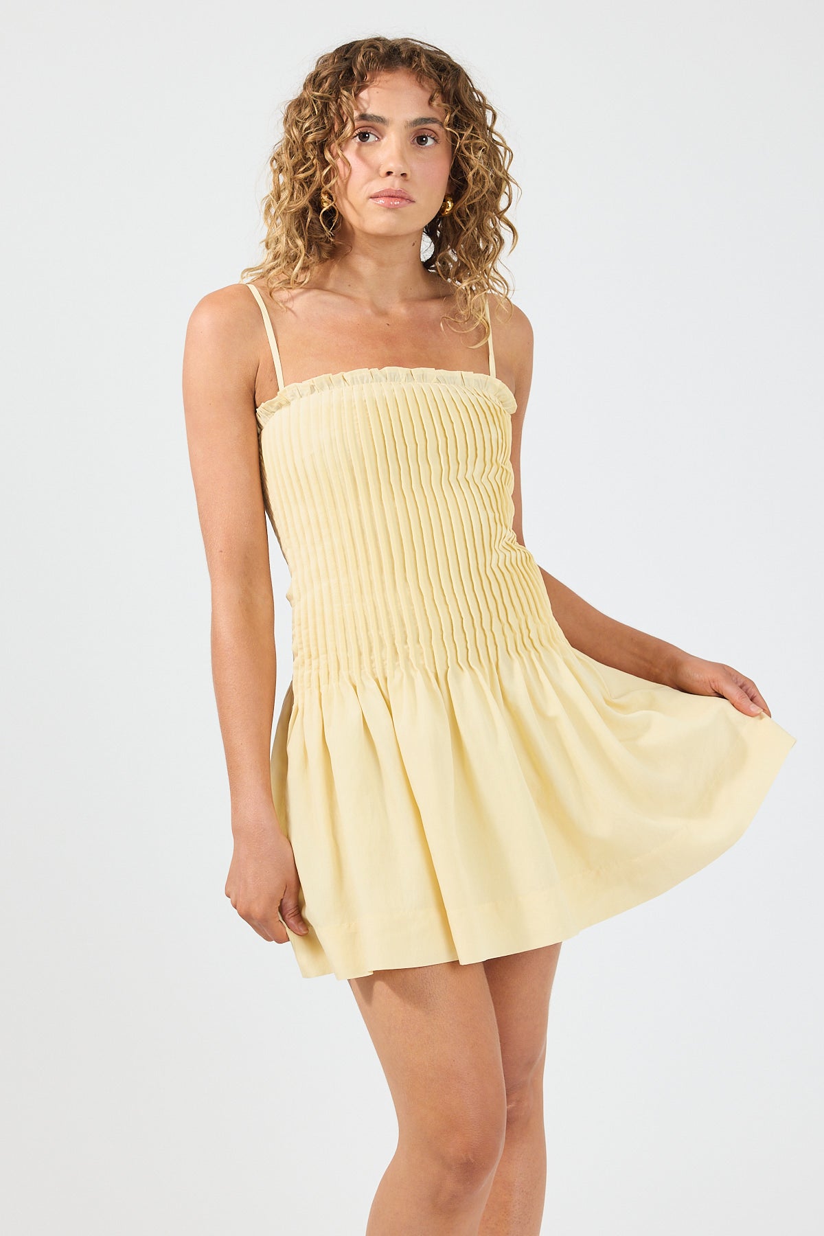 Perfect Stranger Cameron Pintuck Mini Dress Butter