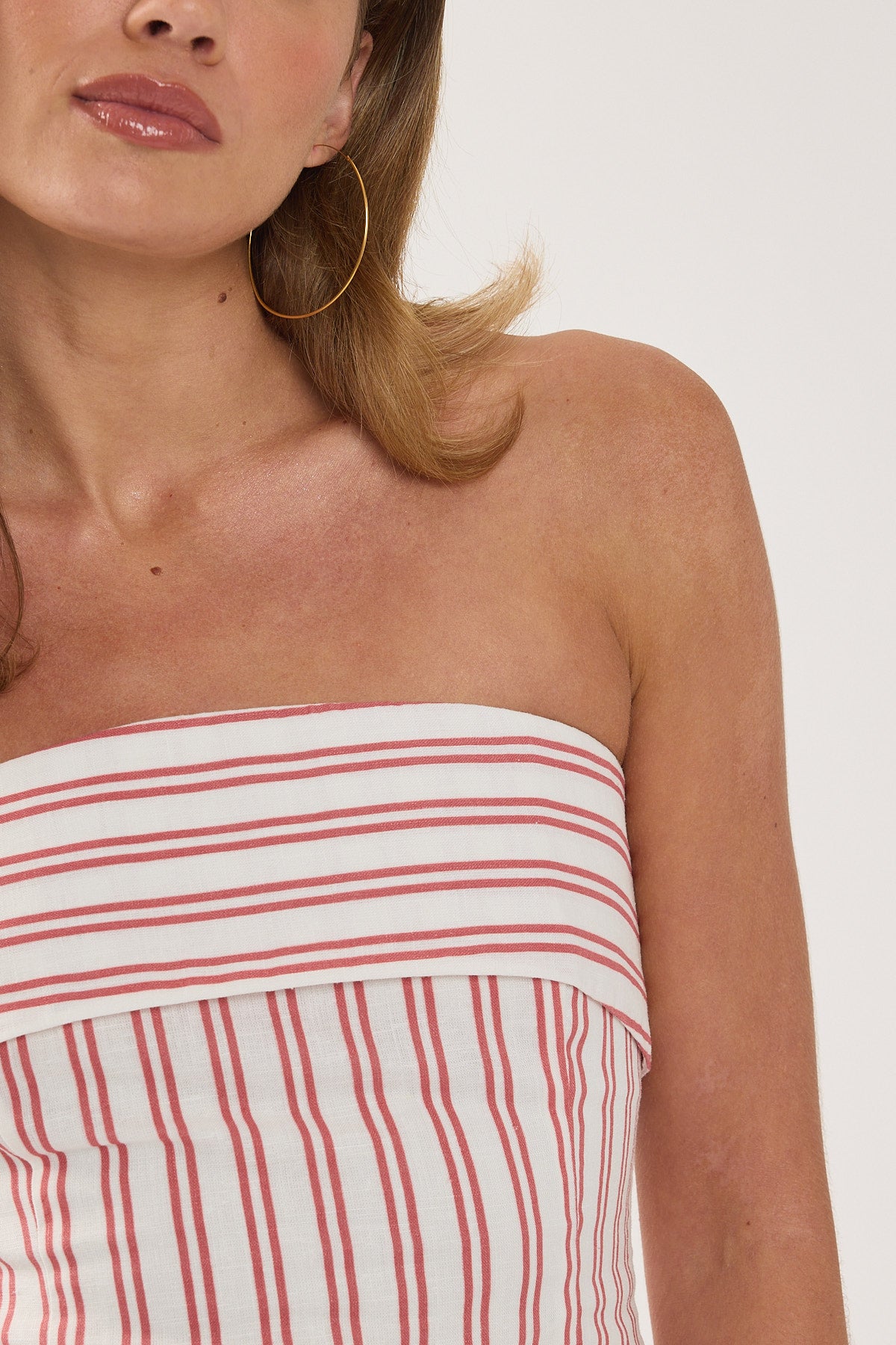 Perfect Stranger Leah Linen Strapless Top Red Stripe