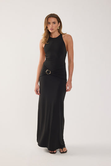 Perfect Stranger Dorian Buckle Maxi Dress Black