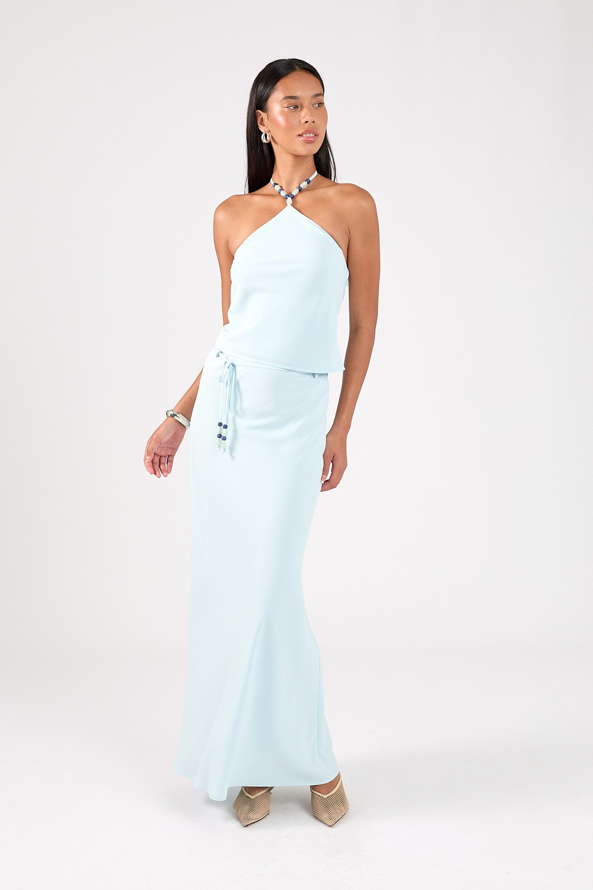 Perfect Stranger Ariel beaded Maxi Skirt Light Blue