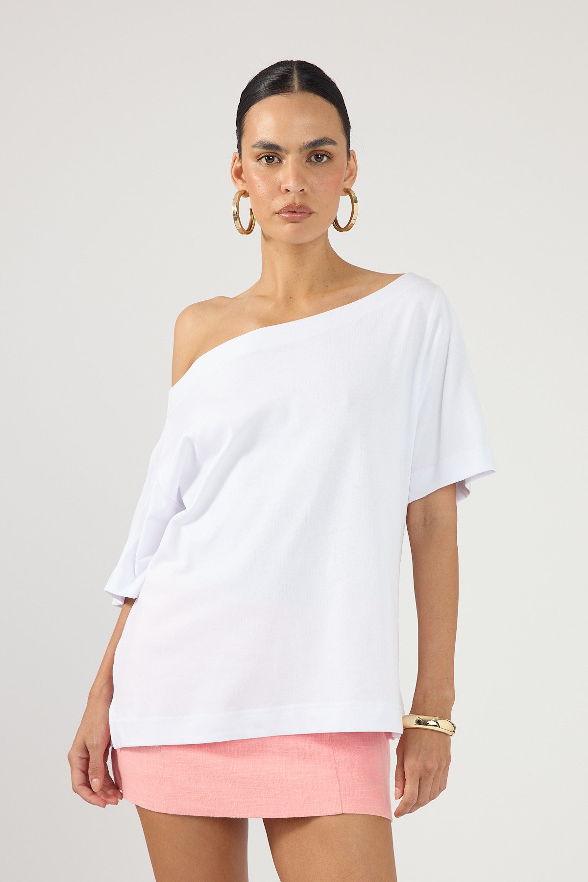 Perfect Stranger Oversized Boat Neck Tee White
