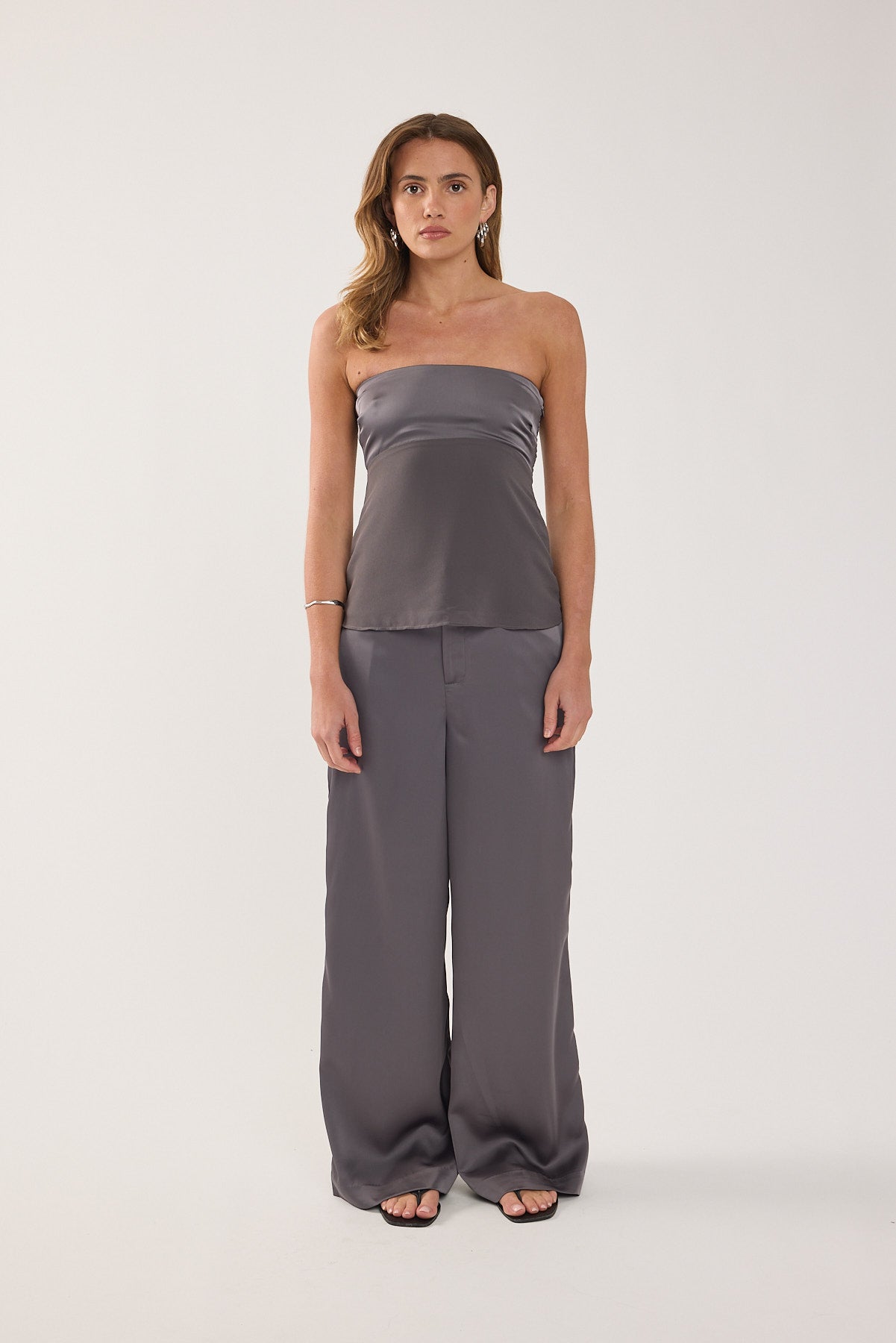 Perfect Stranger Ellie Strapless Satin Top Charcoal