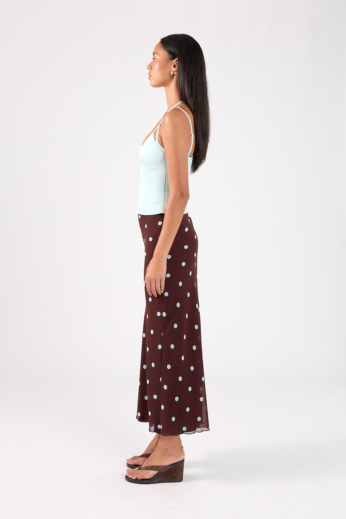 Perfect Stranger Naya Polka Maxi Skirt Blue/Brown Polka