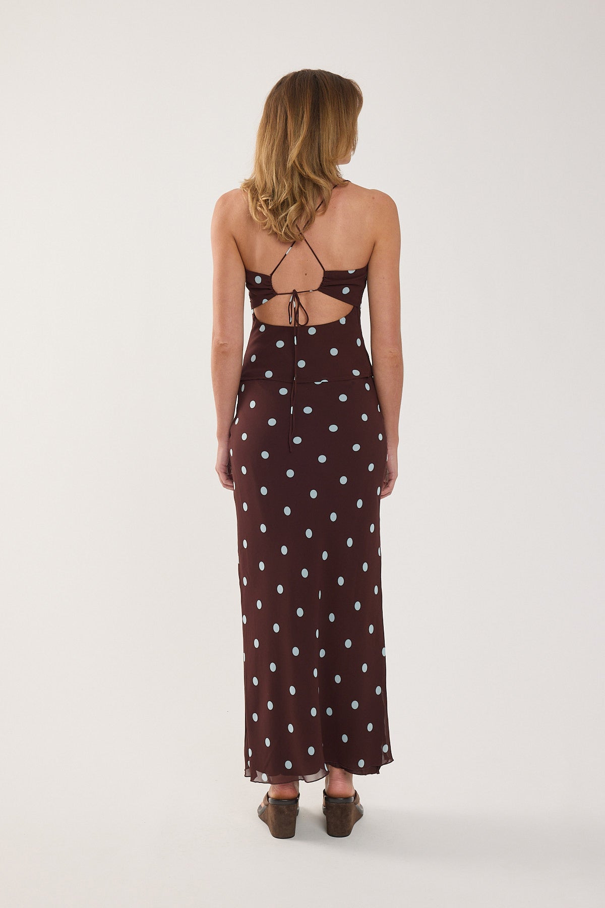 Perfect Stranger Naya Polka Maxi Skirt Blue/Brown Polka