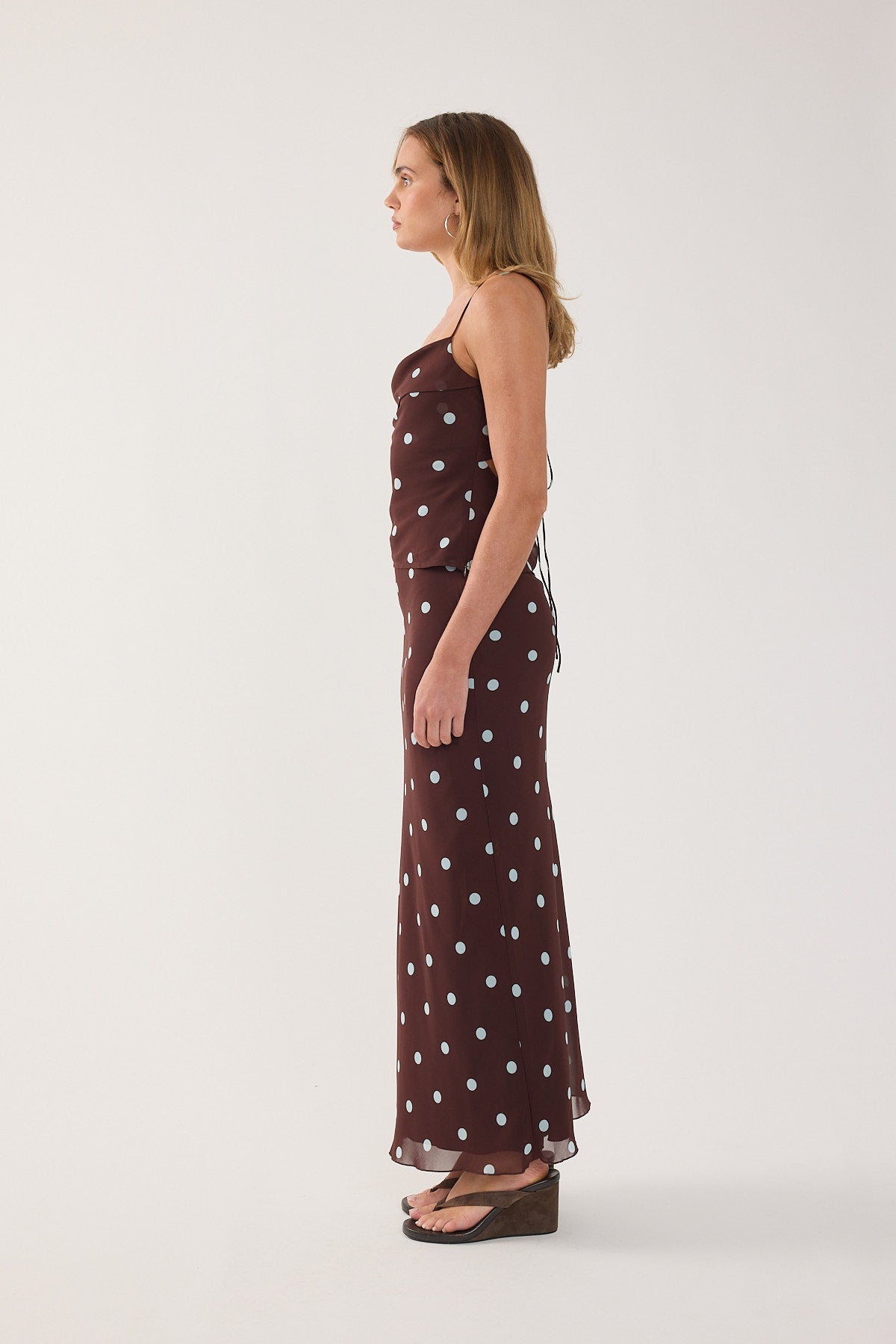 Perfect Stranger Naya Polka Tie Back Top Blue/Brown Polka