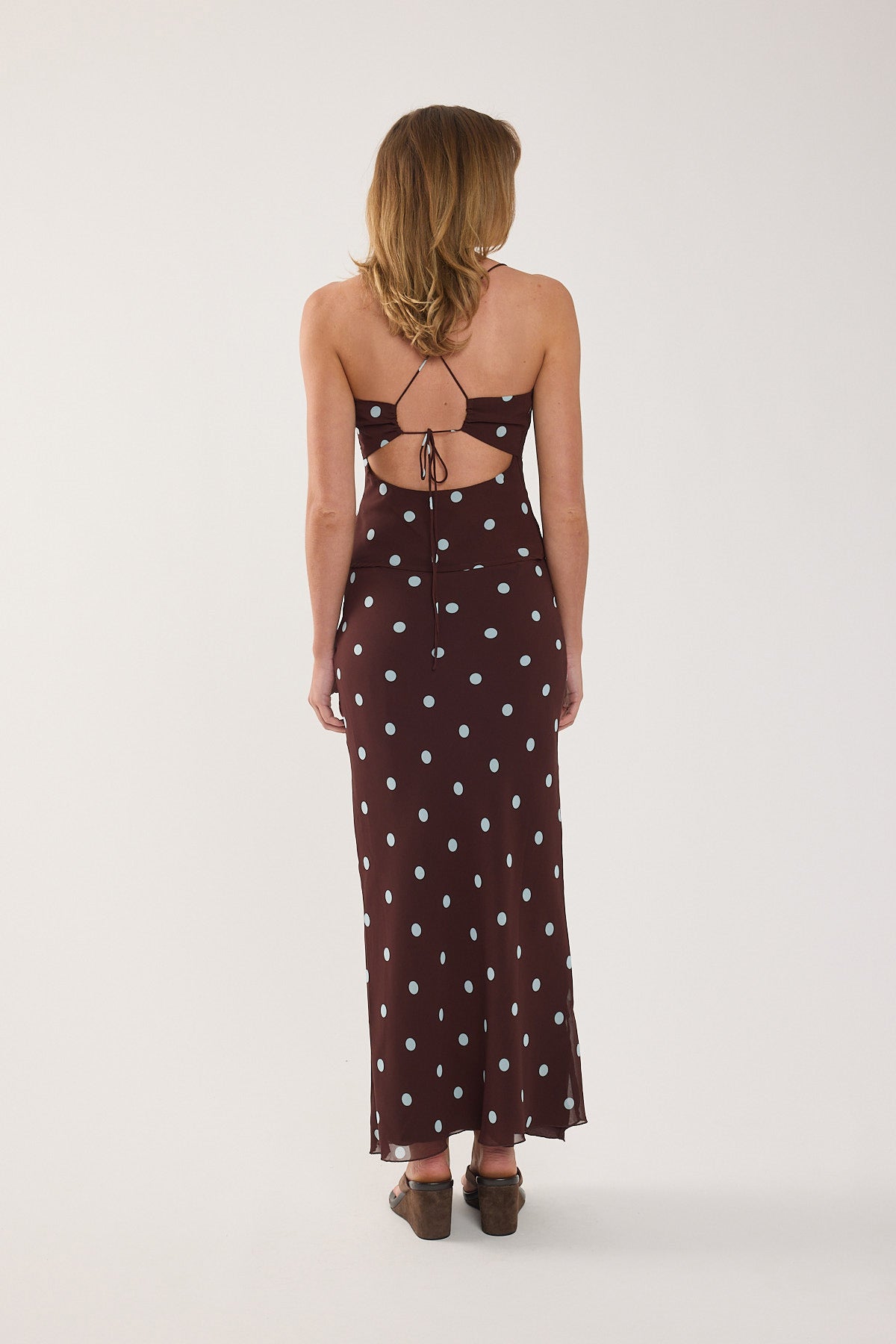 Perfect Stranger Naya Polka Tie Back Top Blue/Brown Polka