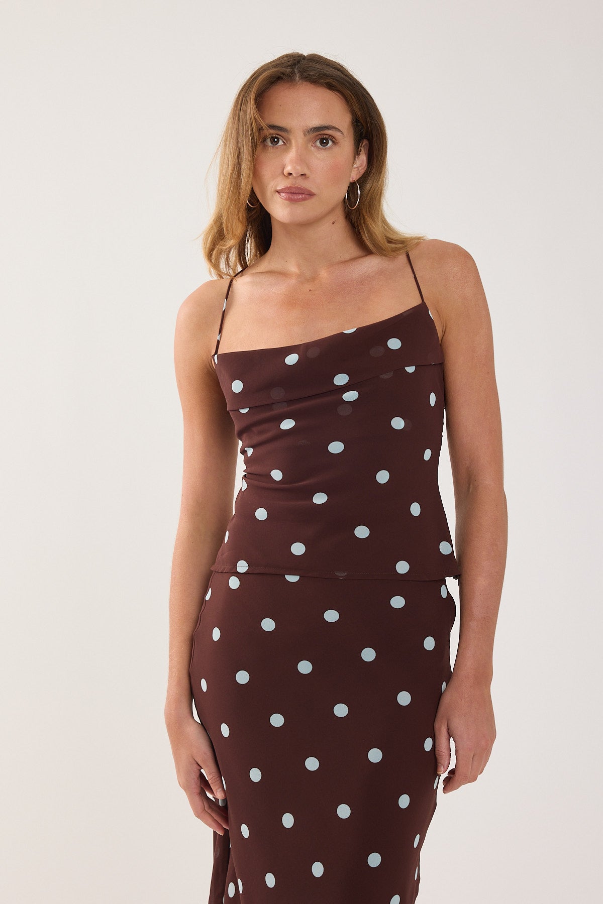 Perfect Stranger Naya Polka Tie Back Top Blue/Brown Polka