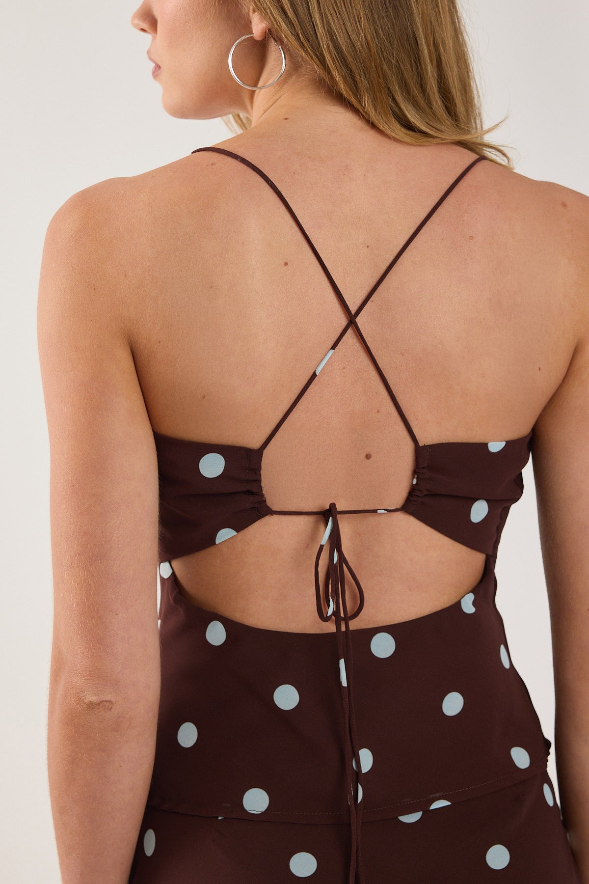 Perfect Stranger Naya Polka Tie Back Top Blue/Brown Polka