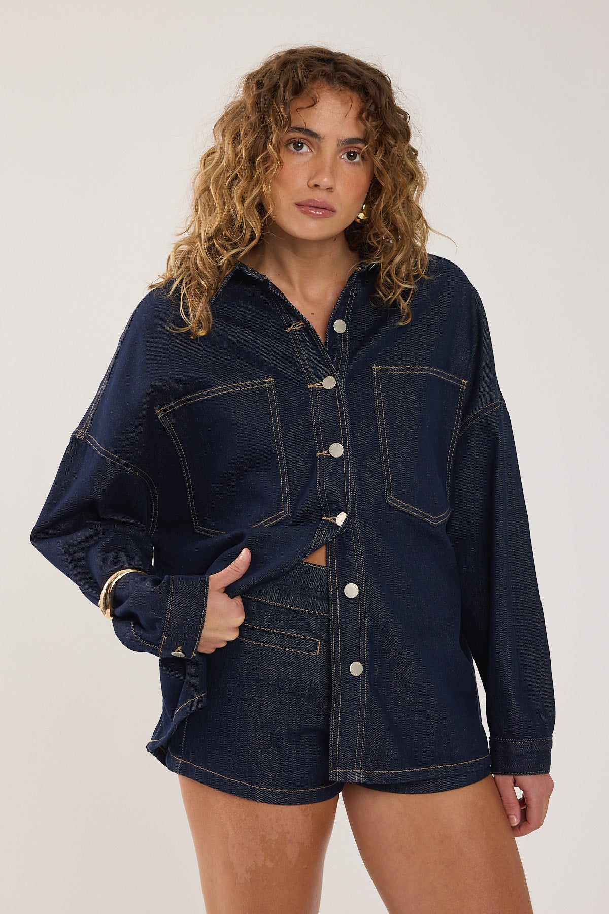 Perfect Stranger Wren Denim Over Shirt Dark Blue Denim