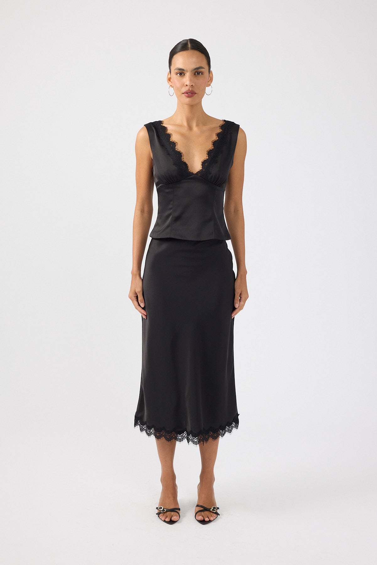 Perfect Stranger Evoke Satin Lace Top Black