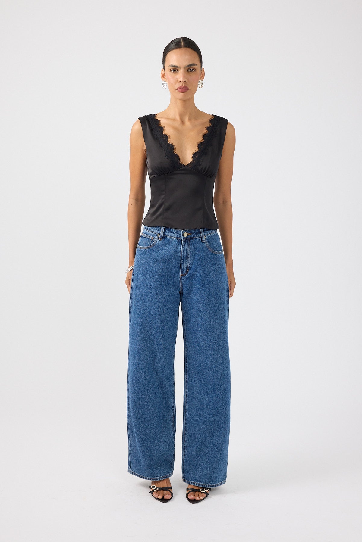 Perfect Stranger Evoke Satin Lace Top Black